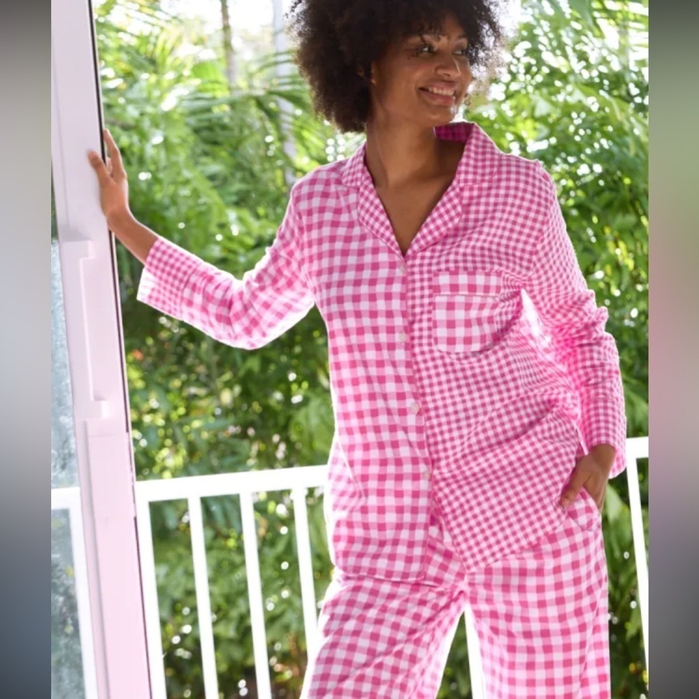 Printfresh Pink Garden Gingham Pajama Top – Size Medium